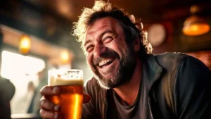 Imagen graciosa Hombre bebiendo cerveza pilsen